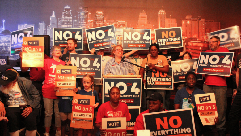 People at the Protect Majority Rule election night watch party celebrated the defeat of Amendments 4 and 5.
