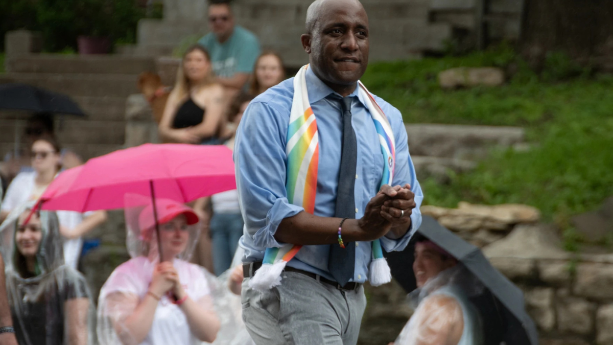 Kansas City Mayor Quinton Lucas participates in the Pride Parade in June 2025. Lucas is co-sponsoring a new ordinance to prohibit conversion therapy and what it calls other "dangerous and life-threatening therapeutic practices." (Carlos Moreno/KCUR 89.3)