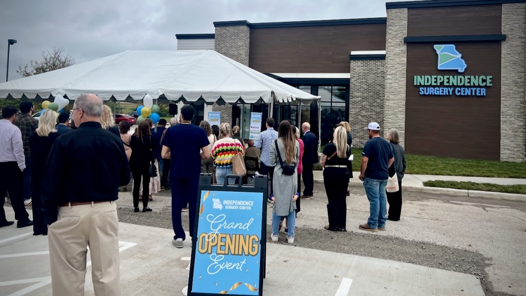 A ribbon cutting ceremony outside the new Independence Surgery Center at 19921 E. Jackson Drive in Independence.