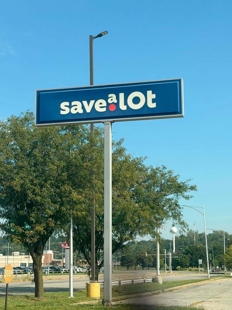 The Save A Lot sign on Burlington Street in North Kansas City advertises a store that is closed. (Brandee Collins/The Beacon